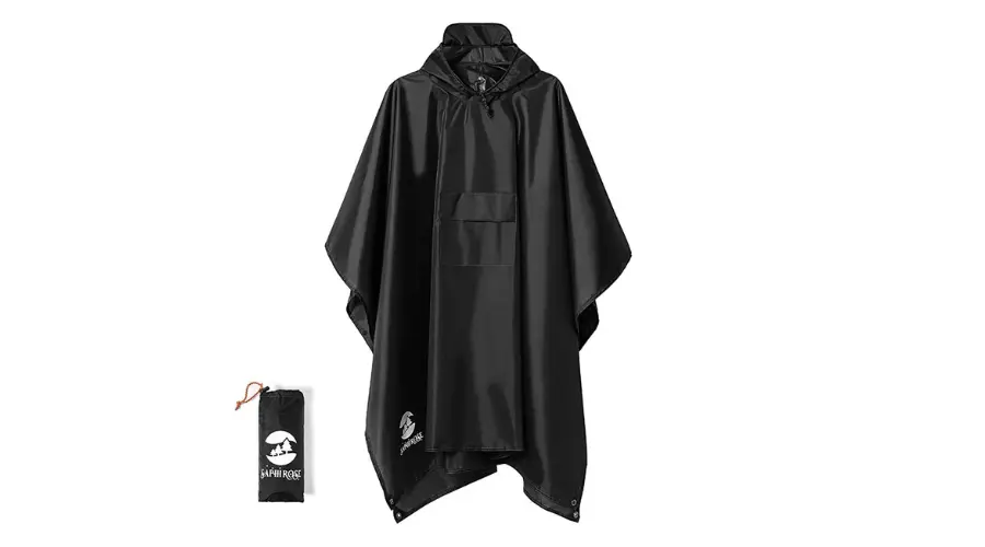 The SaphieRose Long Hooded Raincoat has a stylish design and provides excellent weather protection
