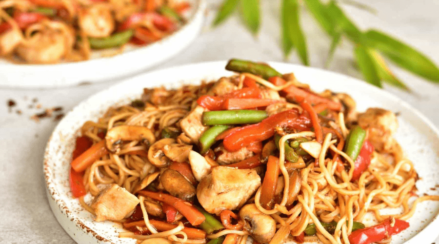 Sweet & Sour Chicken Skewers With Fruity Noodles