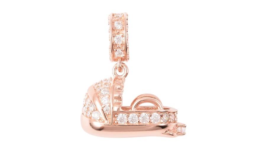 Charmes De Memoire Cradle Charm/Pendant with Simulated Diamonds in Rose Gold Plated Sterling Silver