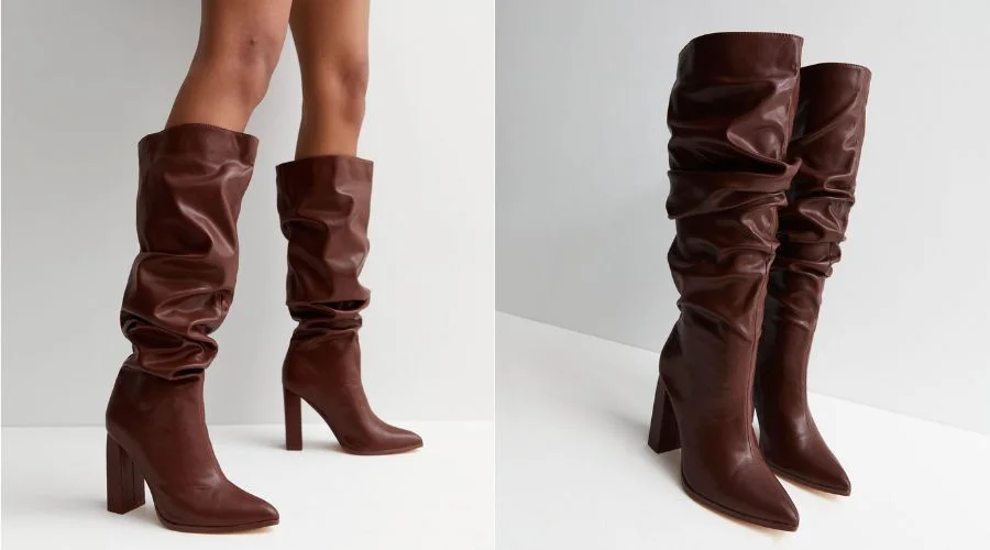 Dark Brown Leather Heel Boots