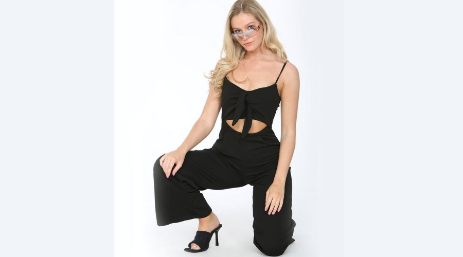 Cut Out Tie Front Strappy Jumpsuit