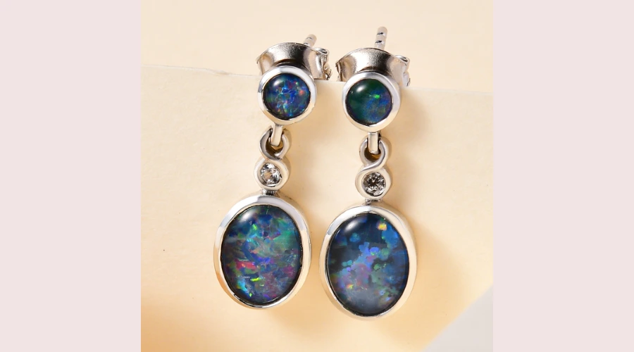 Boulder Opal Triplet, Zircon Dangling Earring