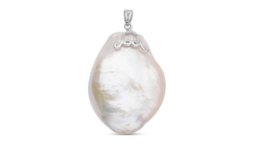 White Baroque Pearl Pendant in Rhodium Overlay Sterling Silver