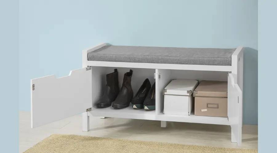 Upholstered Shoe Bench with Storage, Shoe Rack