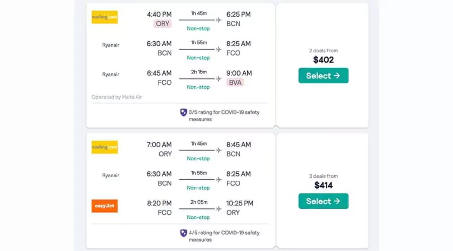 Compare prices across different airlines