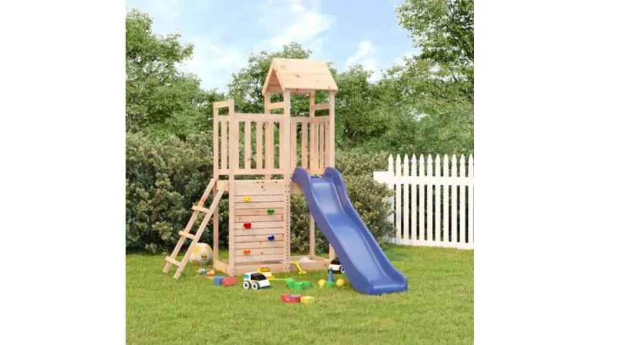 Vida XL Playhouse with Slide and Climbing Wall Solid Pine Wood