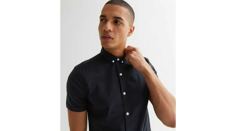Navy short sleeve muscle fit oxford shirt