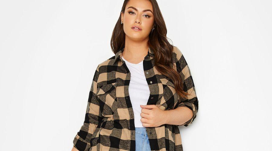 YOURS Curve Beige Brown Check Maxi Shirt