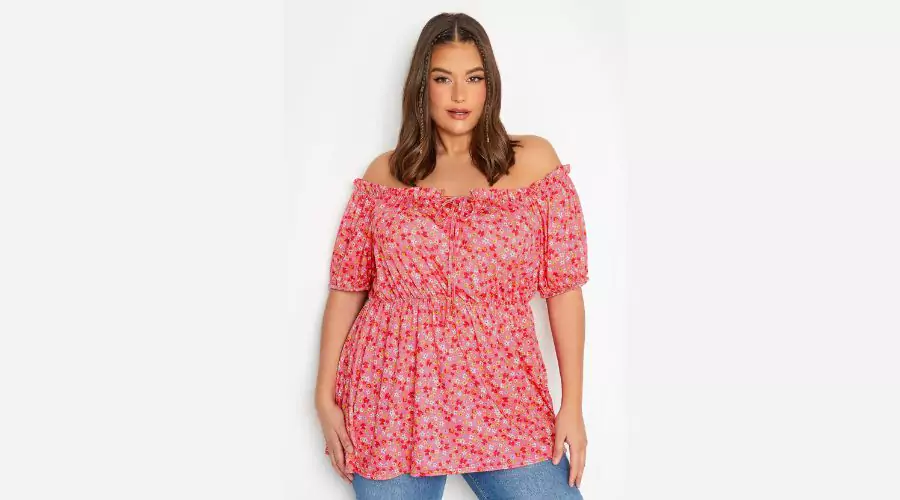 LIMITED COLLECTION Curve Pink Floral Bardot Top