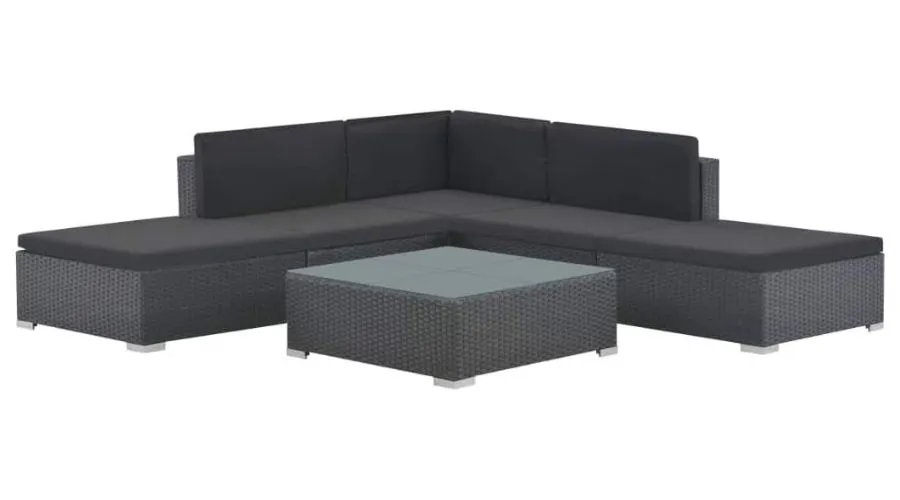 VidaXL 6 Piece Lounge Set with Cushions Poly Rattan Black