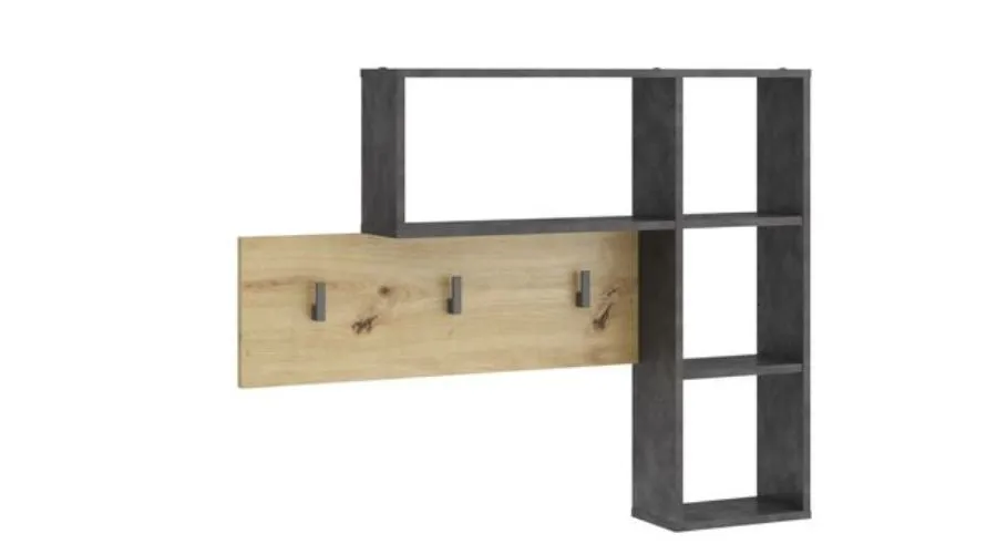 FMD Wall Coat Rack 4 Open Compartments Anthracite and Oak Look