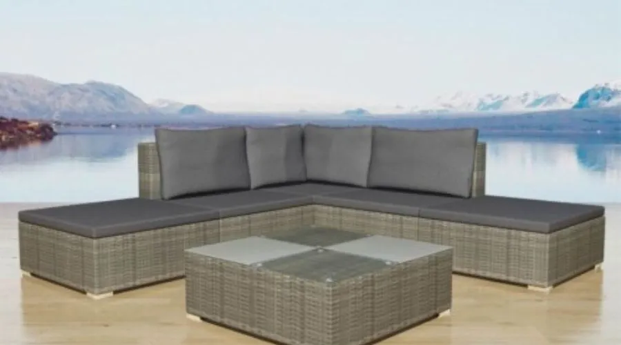 6 Piece Lounge Set with Cushions Poly Rattan Gray