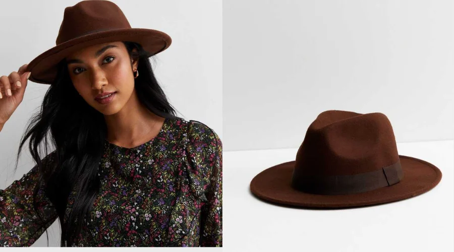 Dark Brown Ribbon Trim Fedora Hat