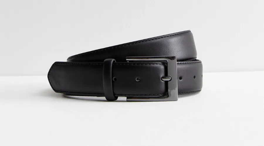 Black Leather-Look Buckle Belt