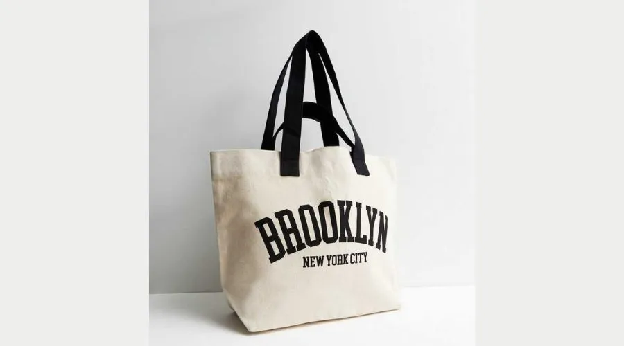 Cream Brooklyn Logo Large Canvas Tote Bag