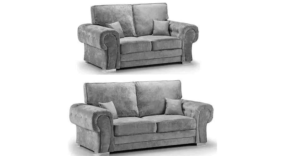 Grey Chingford 3 Seater Sofa and 2 Seater Sofa Set Full Back