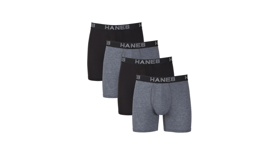 Hanes Ultimate Comfort Flex Fit Total Support Pouch Men's Boxer Brief Underwear, Black/Grey, 4-Pack
