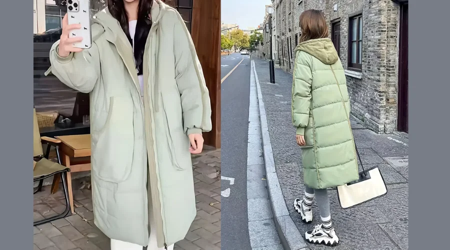 Women's Long Light Green Hooded Coat