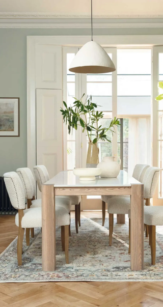 Otto Textured Fabric Dining Chair with Antique Brass Studs (1)