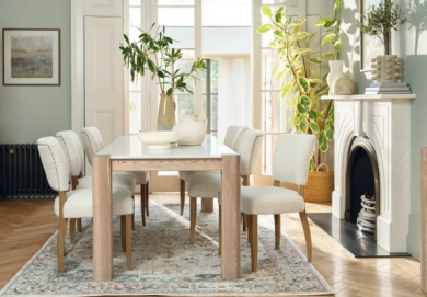 Otto Textured Fabric Dining Chair with Antique Brass Studs