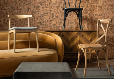 Reims Elm Wood Open Back Dining Chair with Rattan Seat